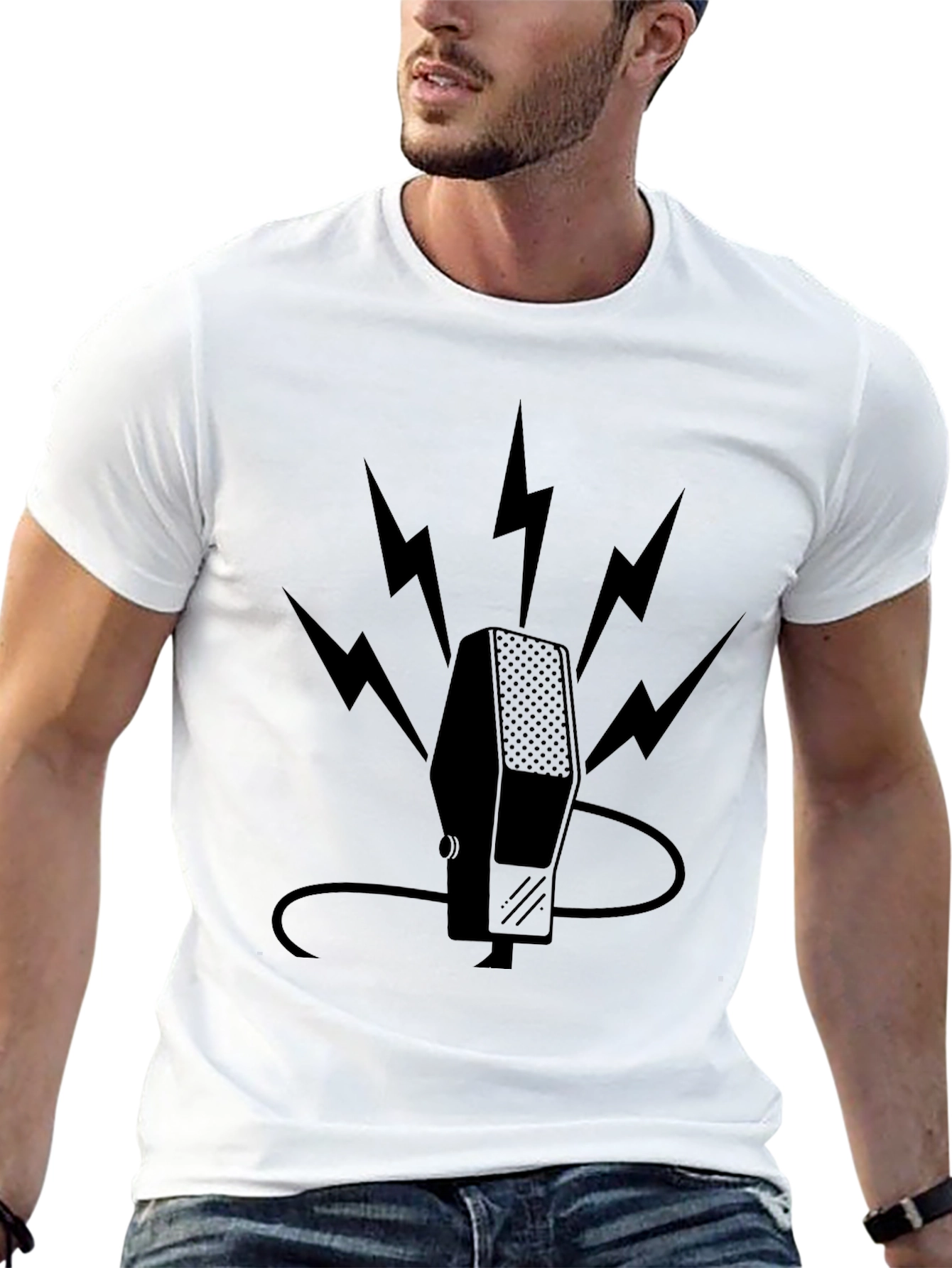 Retro Microphone Bolt Graphic Tee - Black