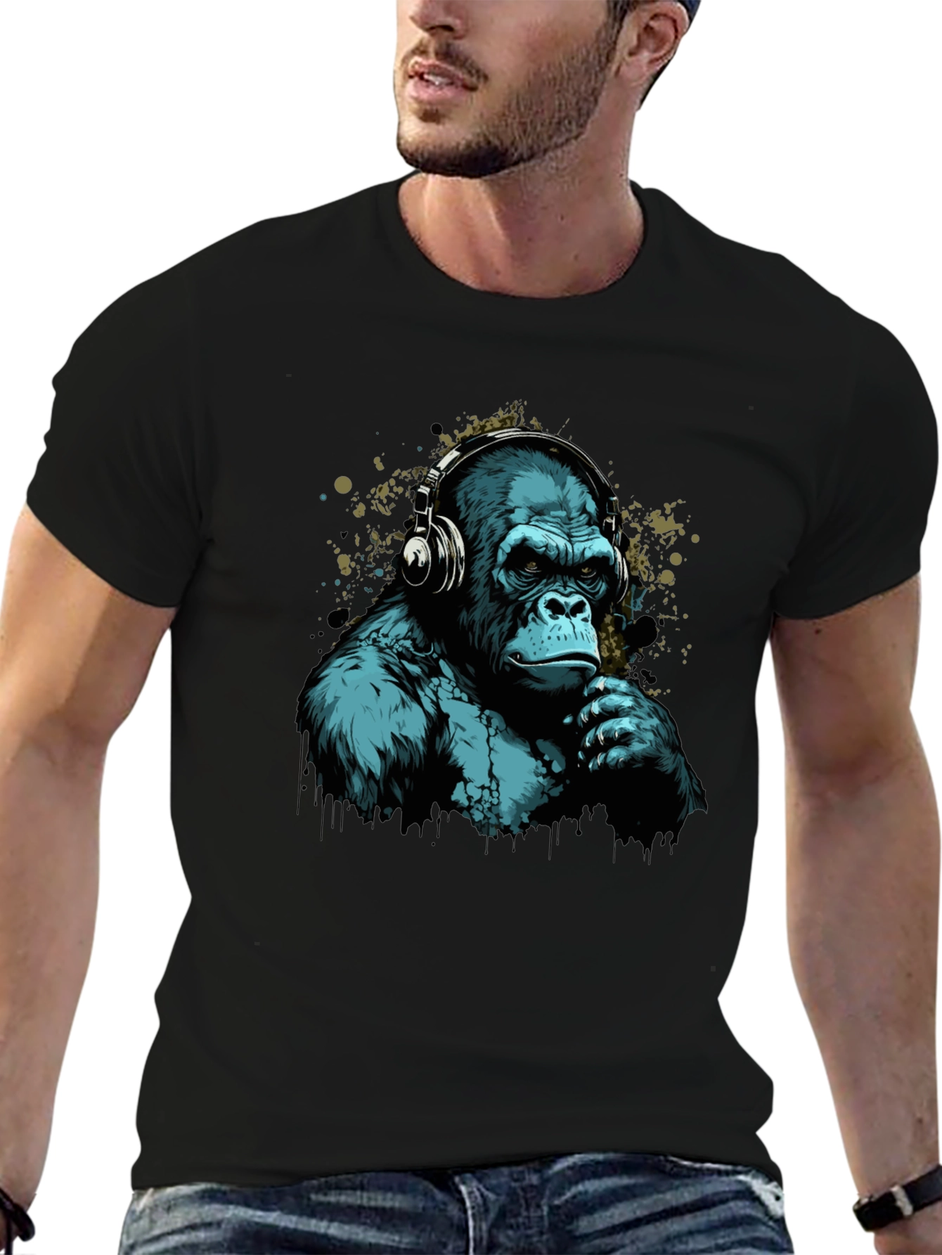 Cool Gorilla Headphones Graphic T-Shirt