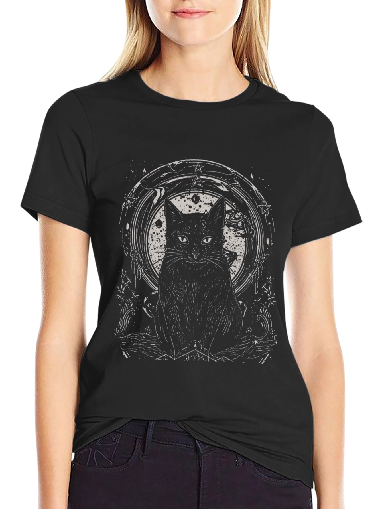 Black Cat Graphic Tee - Gothic Style