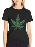 Weed Leaf Word Art Black T-Shirt
