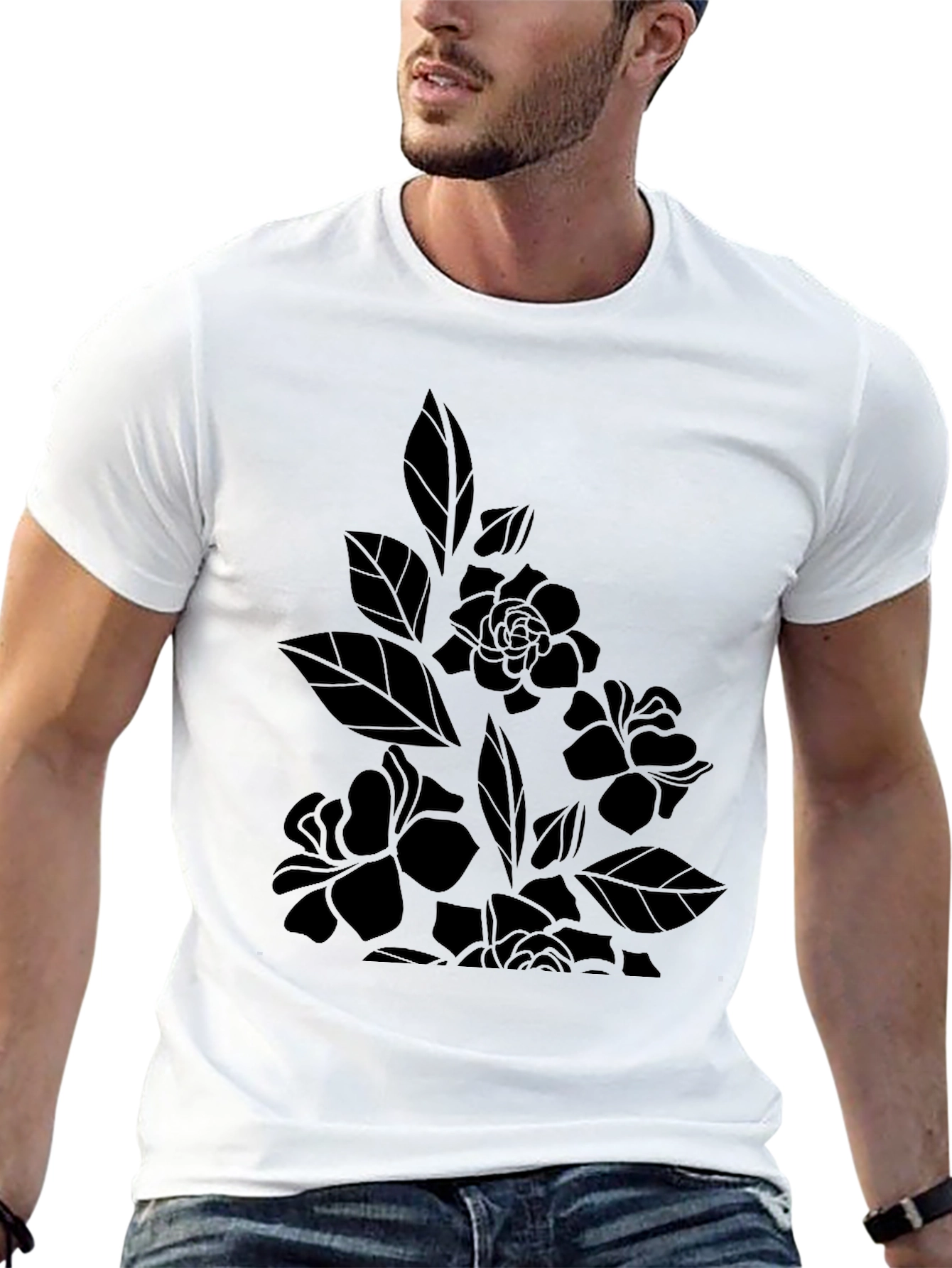 Floral Print Black T-Shirt - Stylish Casual Wear