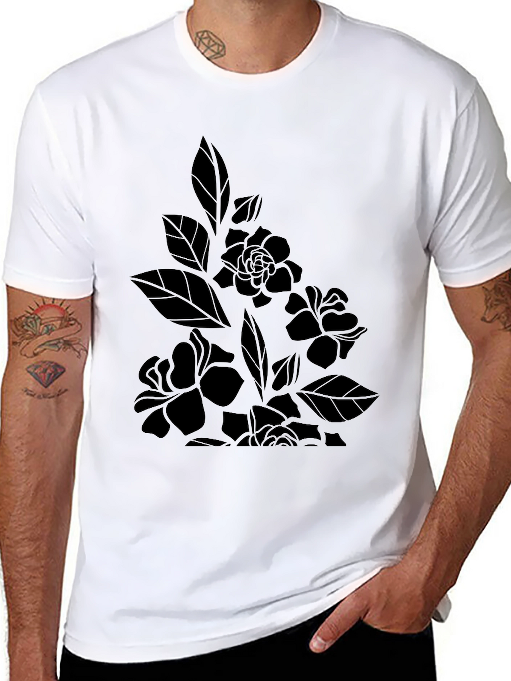 Floral Print Black T-Shirt - Stylish Casual Wear