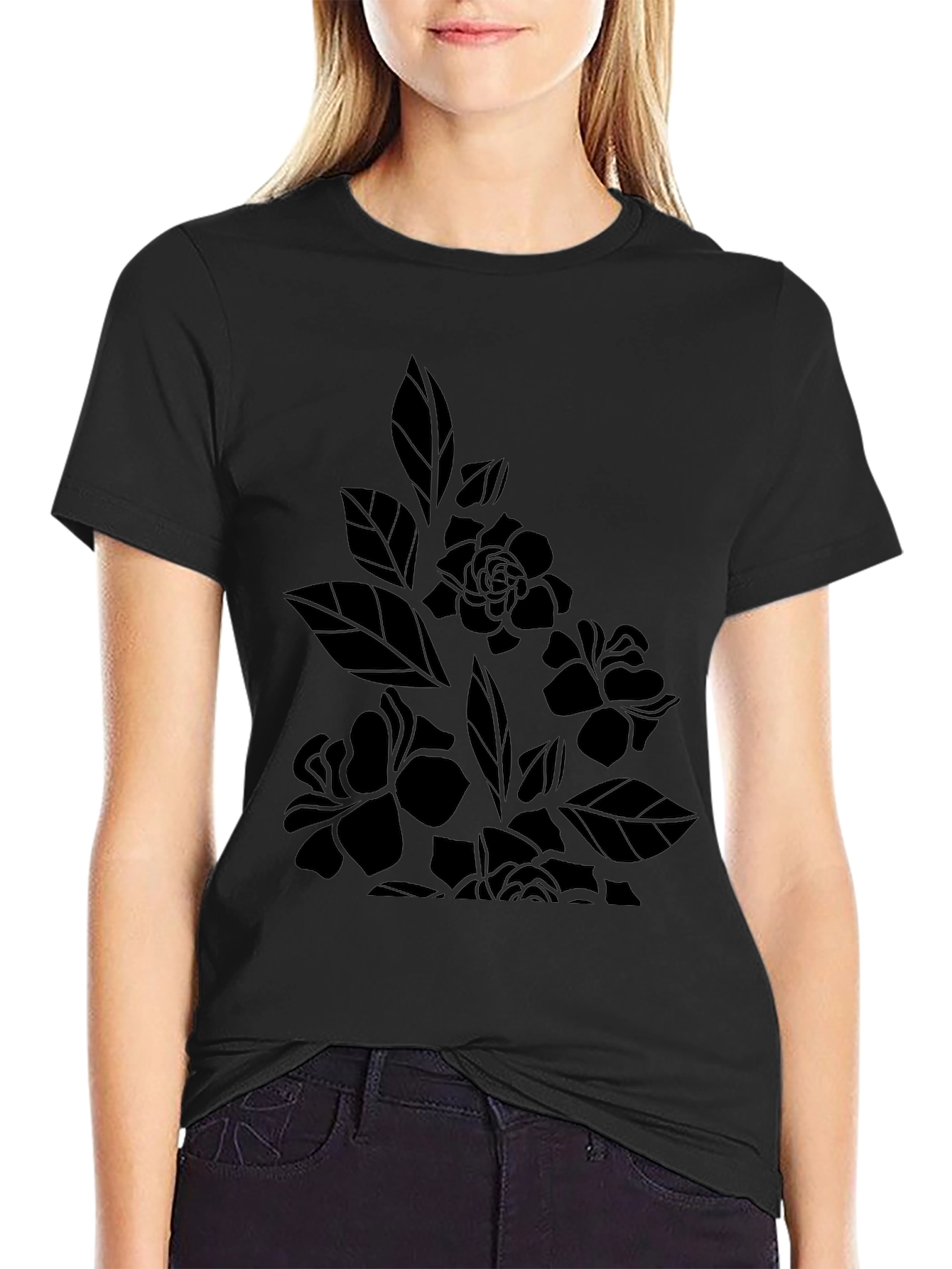 Floral Print Black T-Shirt - Stylish Casual Wear