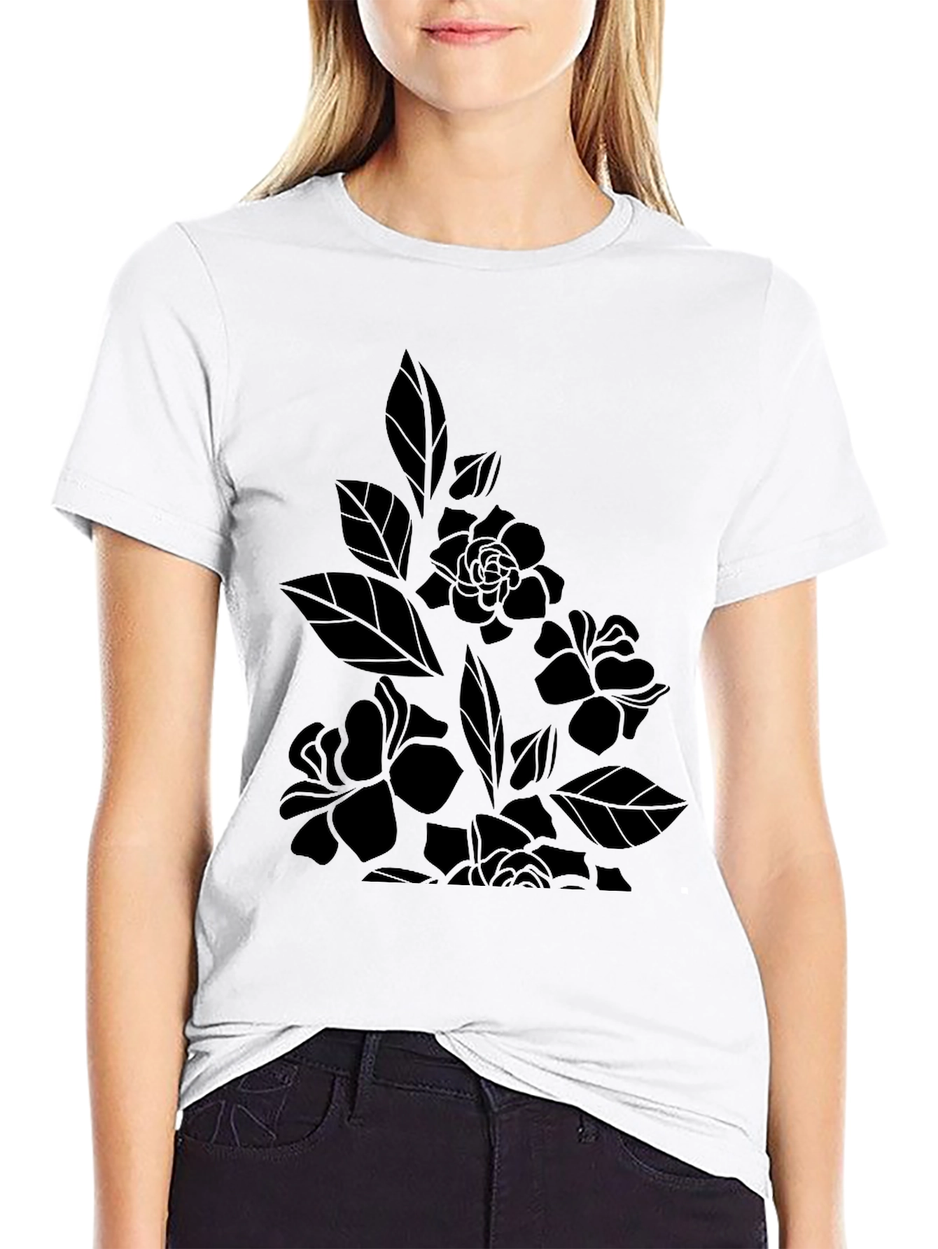 Floral Print Black T-Shirt - Stylish Casual Wear