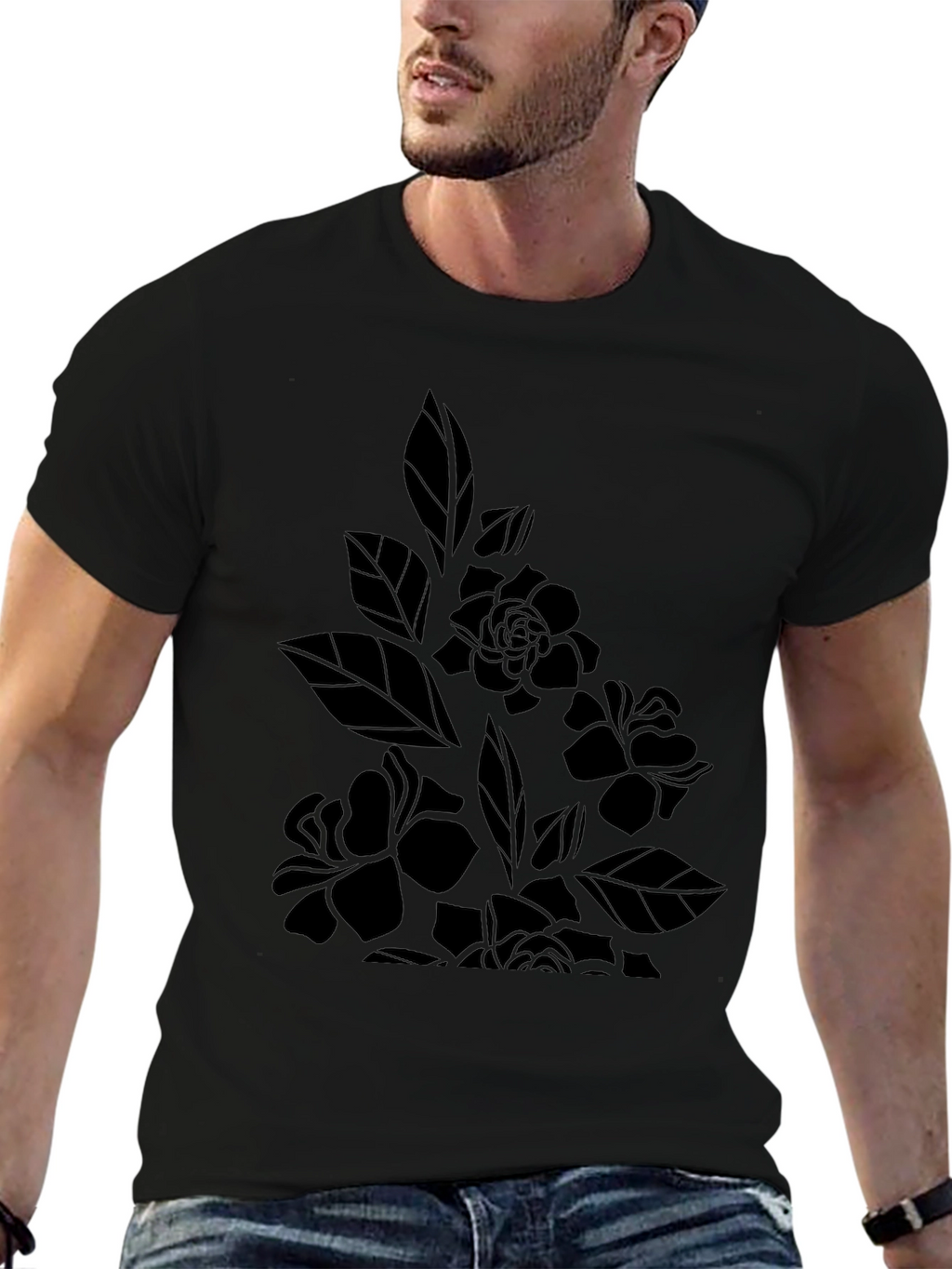 Floral Print Black T-Shirt - Stylish Casual Wear