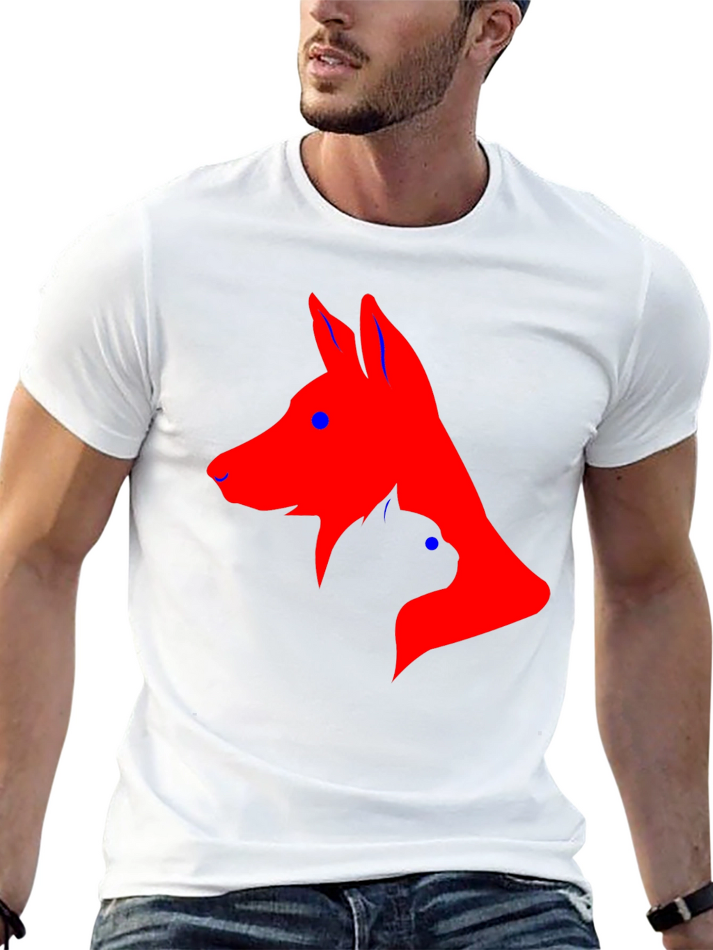 Dog and Cat Silhouette Black T-Shirt