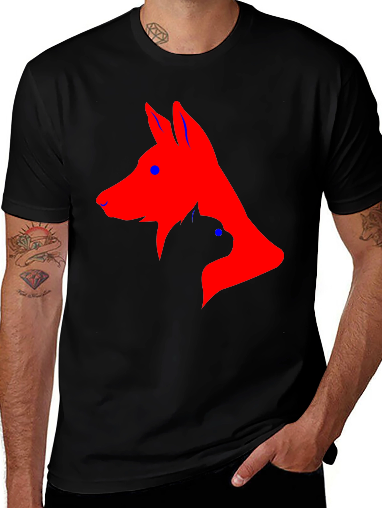 Dog and Cat Silhouette Black T-Shirt