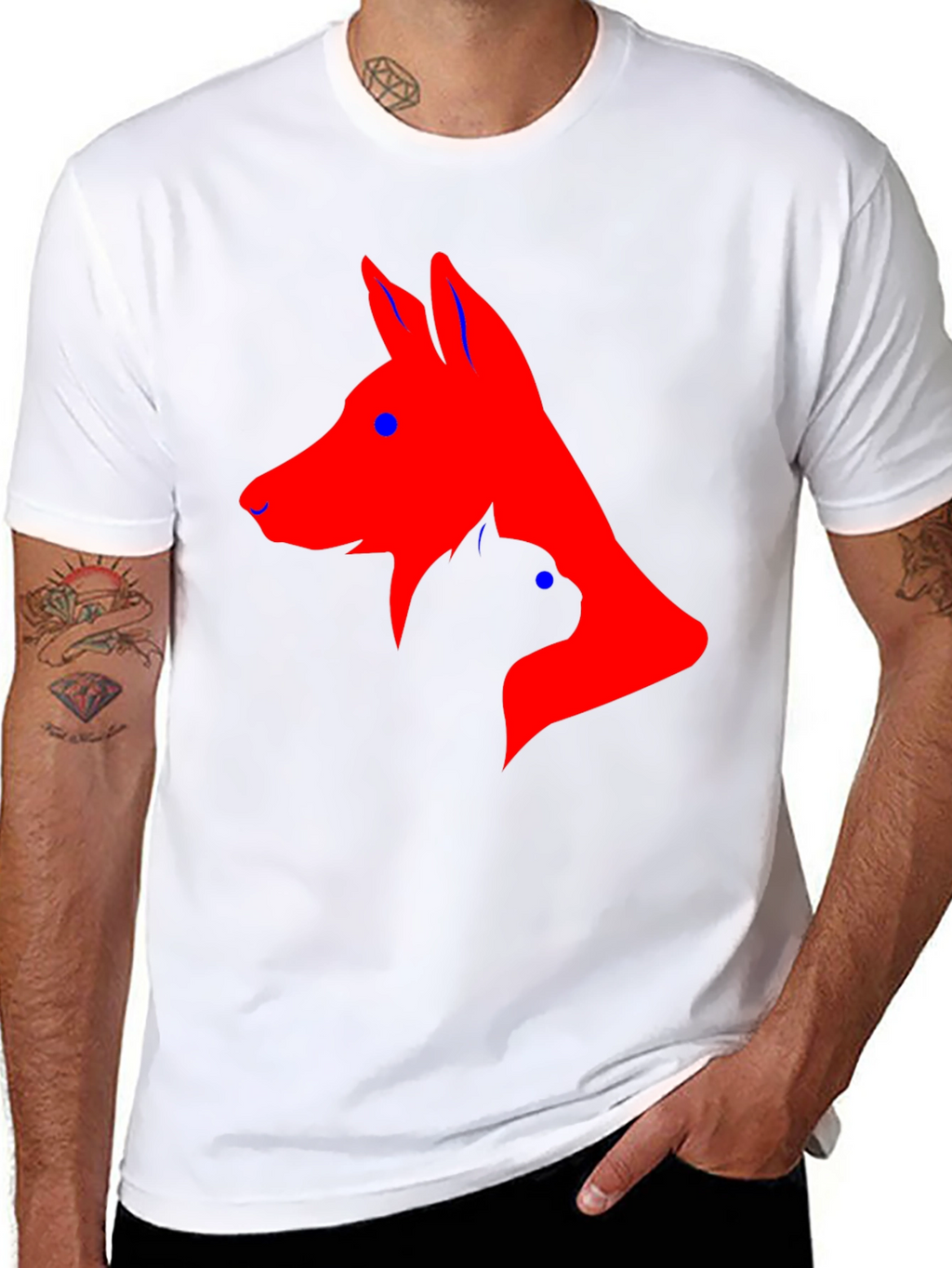Dog and Cat Silhouette Black T-Shirt
