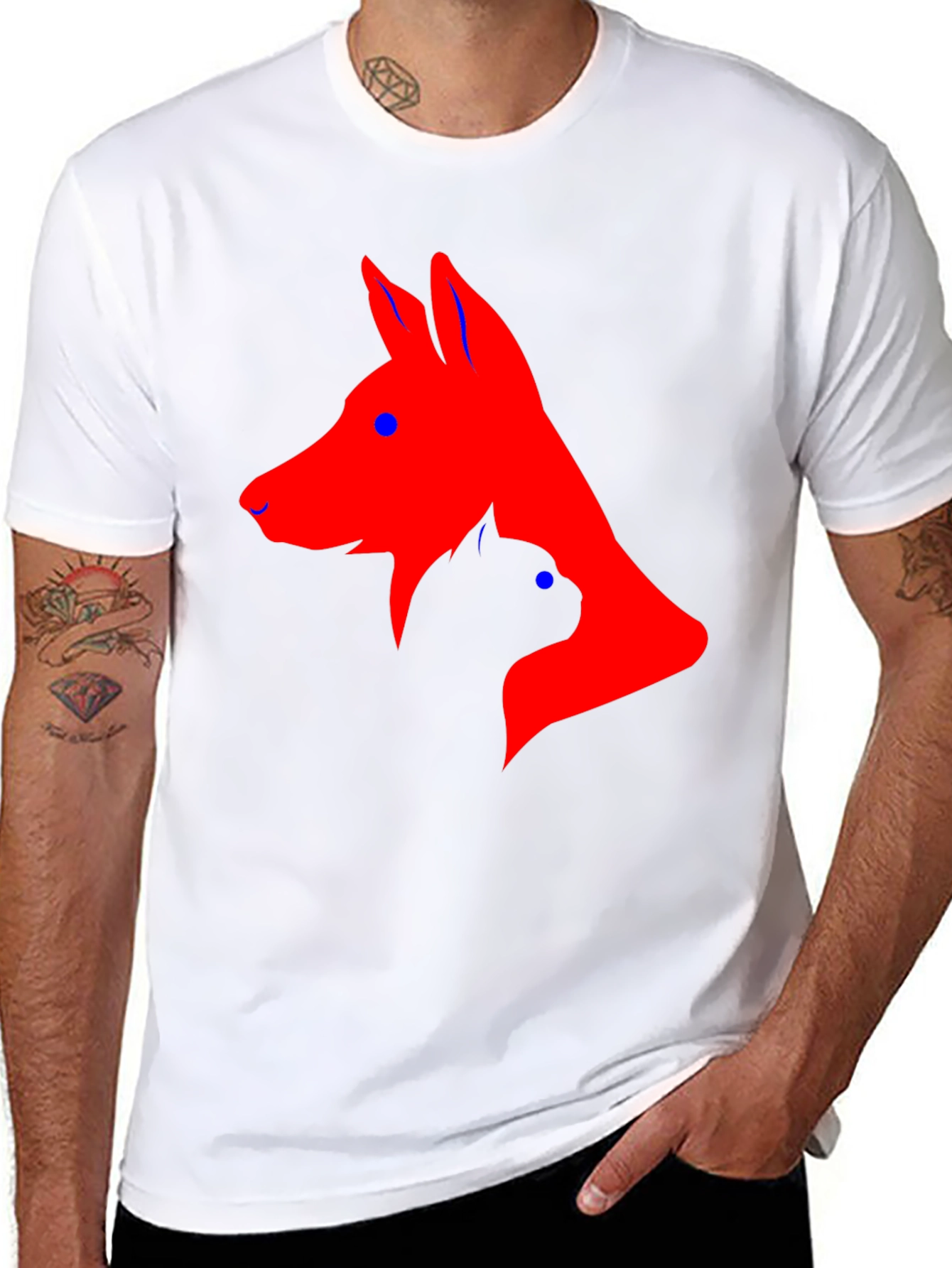Dog and Cat Silhouette Black T-Shirt