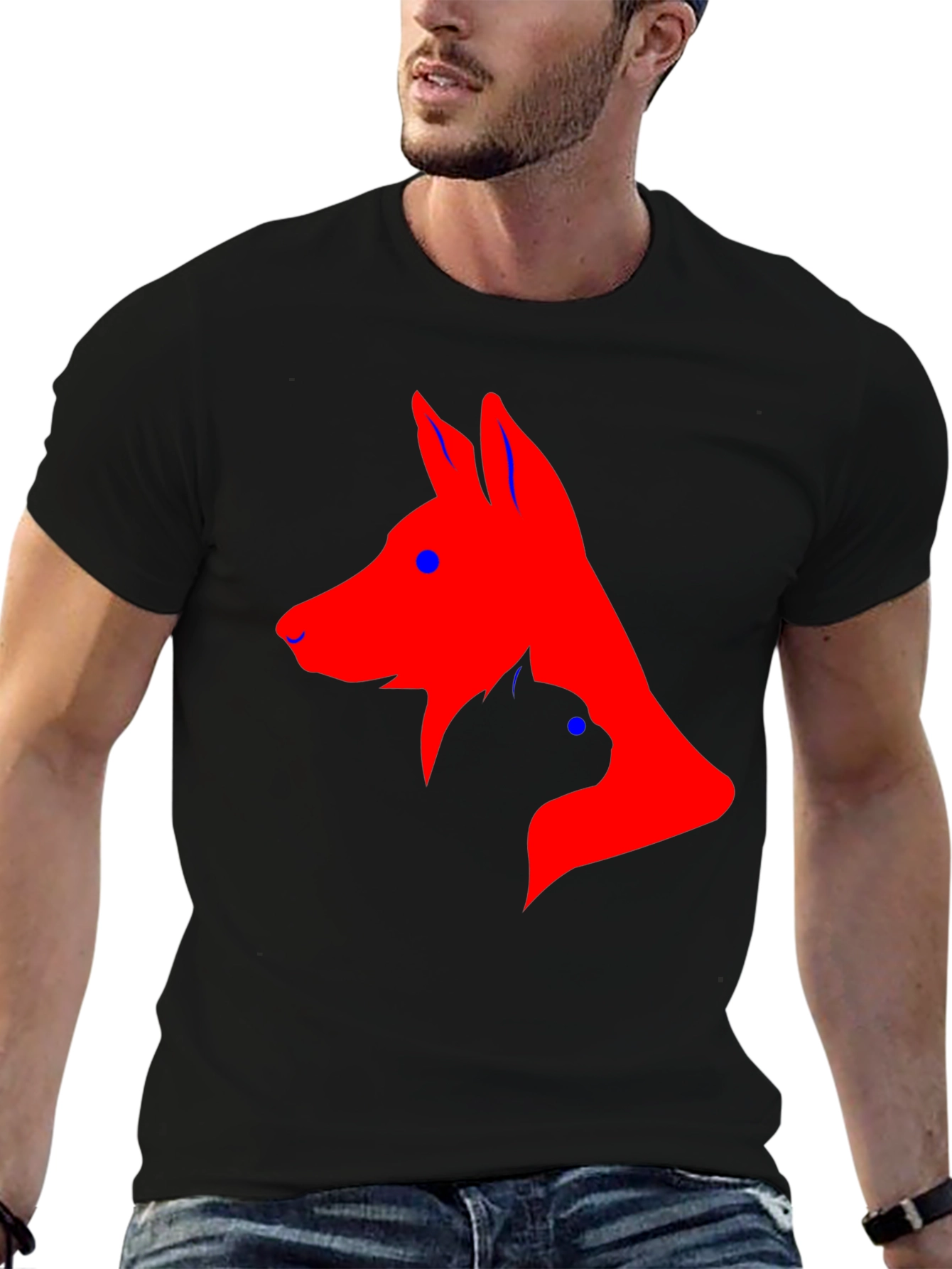 Dog and Cat Silhouette Black T-Shirt