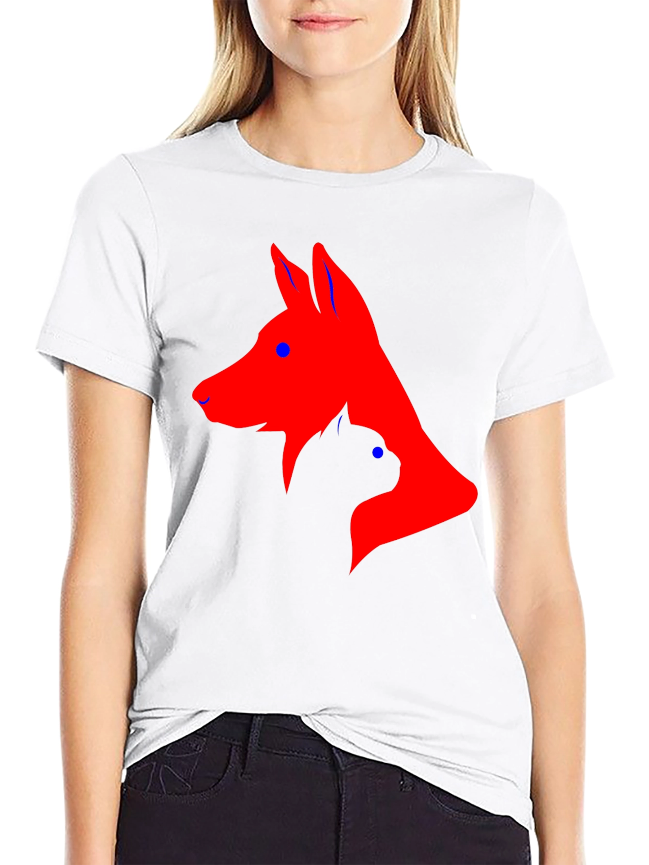 Dog and Cat Silhouette Black T-Shirt