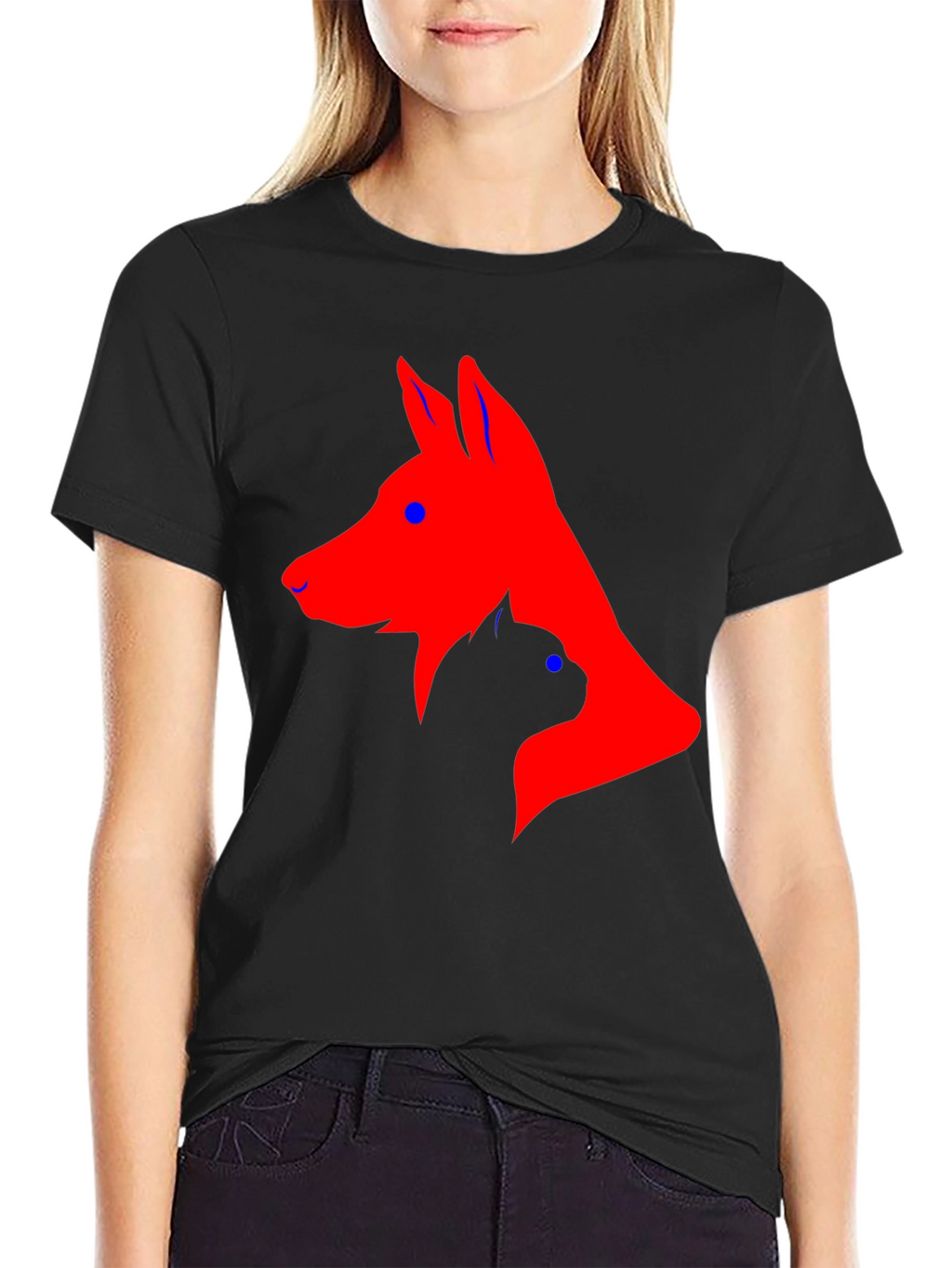 Dog and Cat Silhouette Black T-Shirt