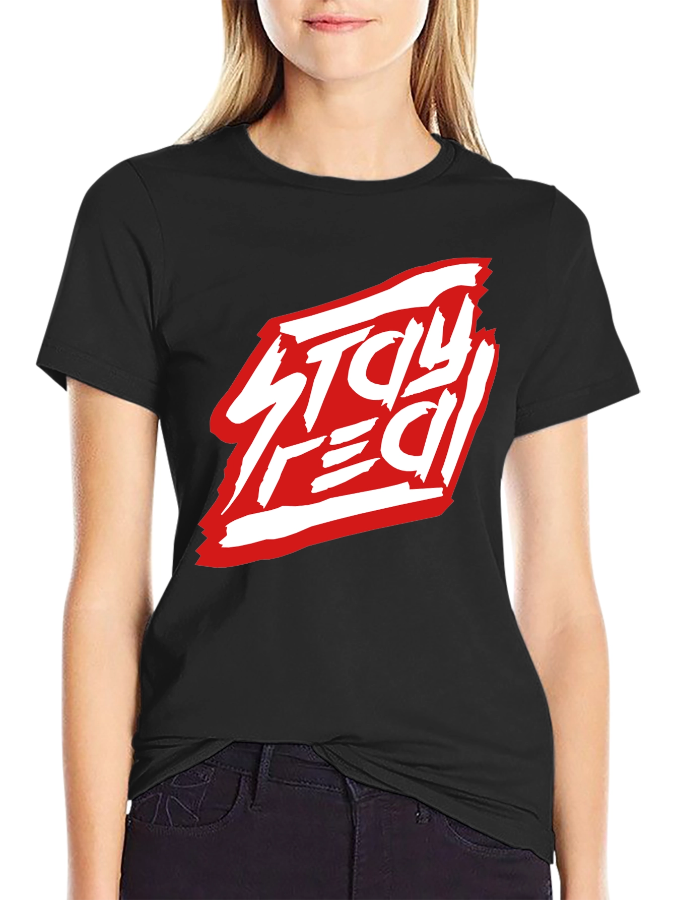 Stay Real Black Graphic Tee - Modern Streetwear Style