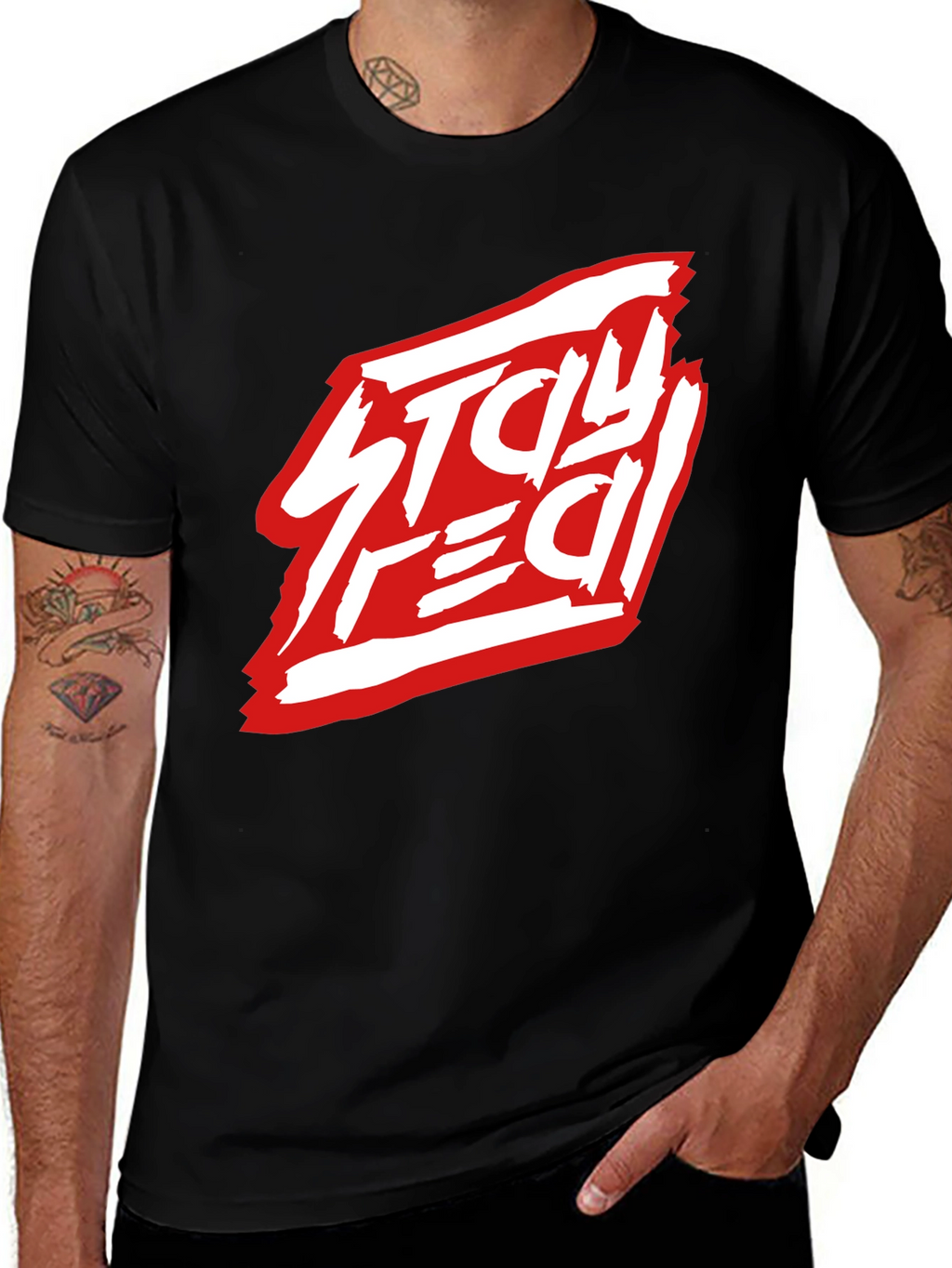 Stay Real Black Graphic Tee - Modern Streetwear Style