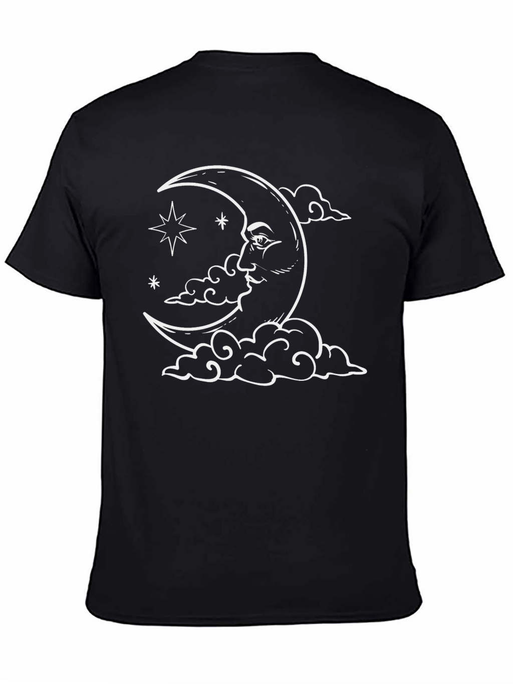 Celestial Moon Face Graphic Tee - Black Cotton Shirt