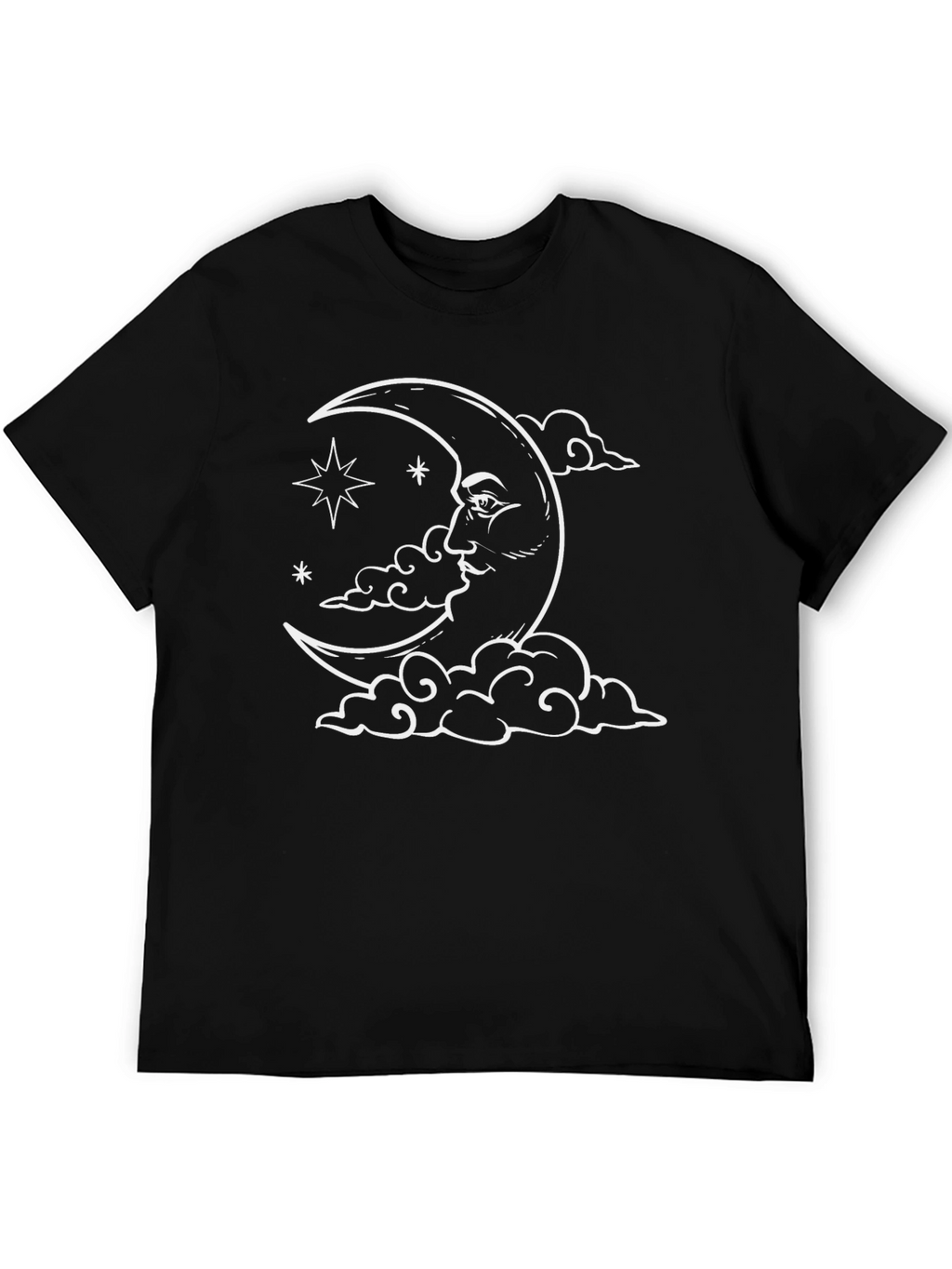 Celestial Moon Face Graphic Tee - Black Cotton Shirt