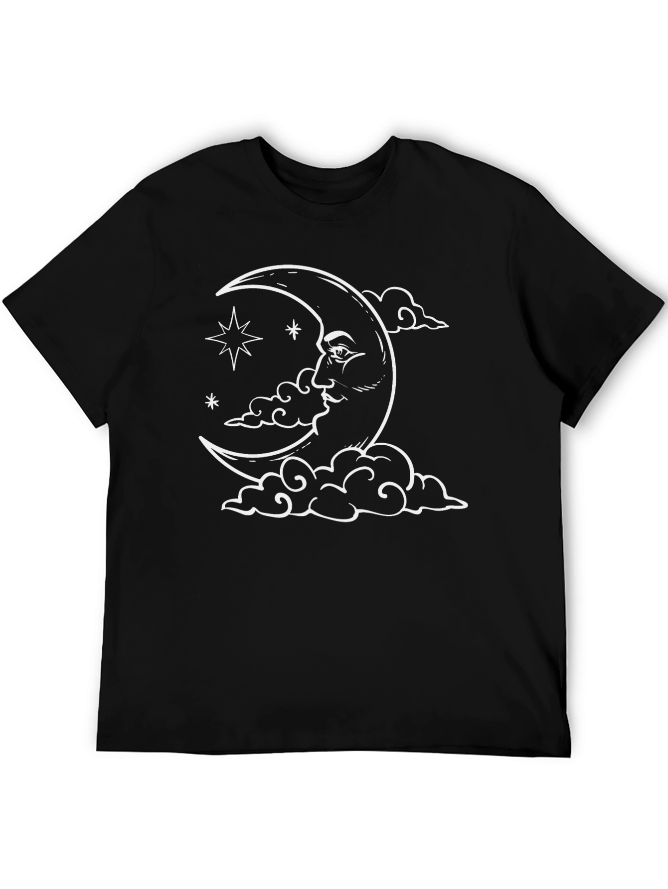 Celestial Moon Face Graphic Tee - Black Cotton Shirt