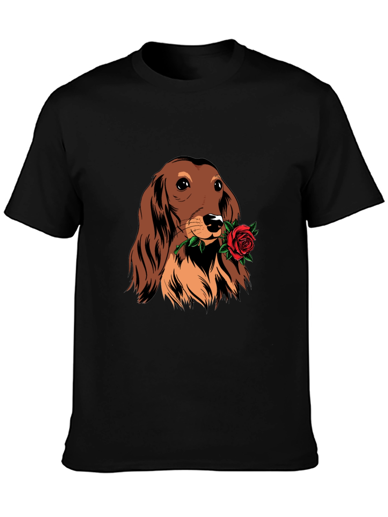 Dachshund Rose Graphic Tee - Black