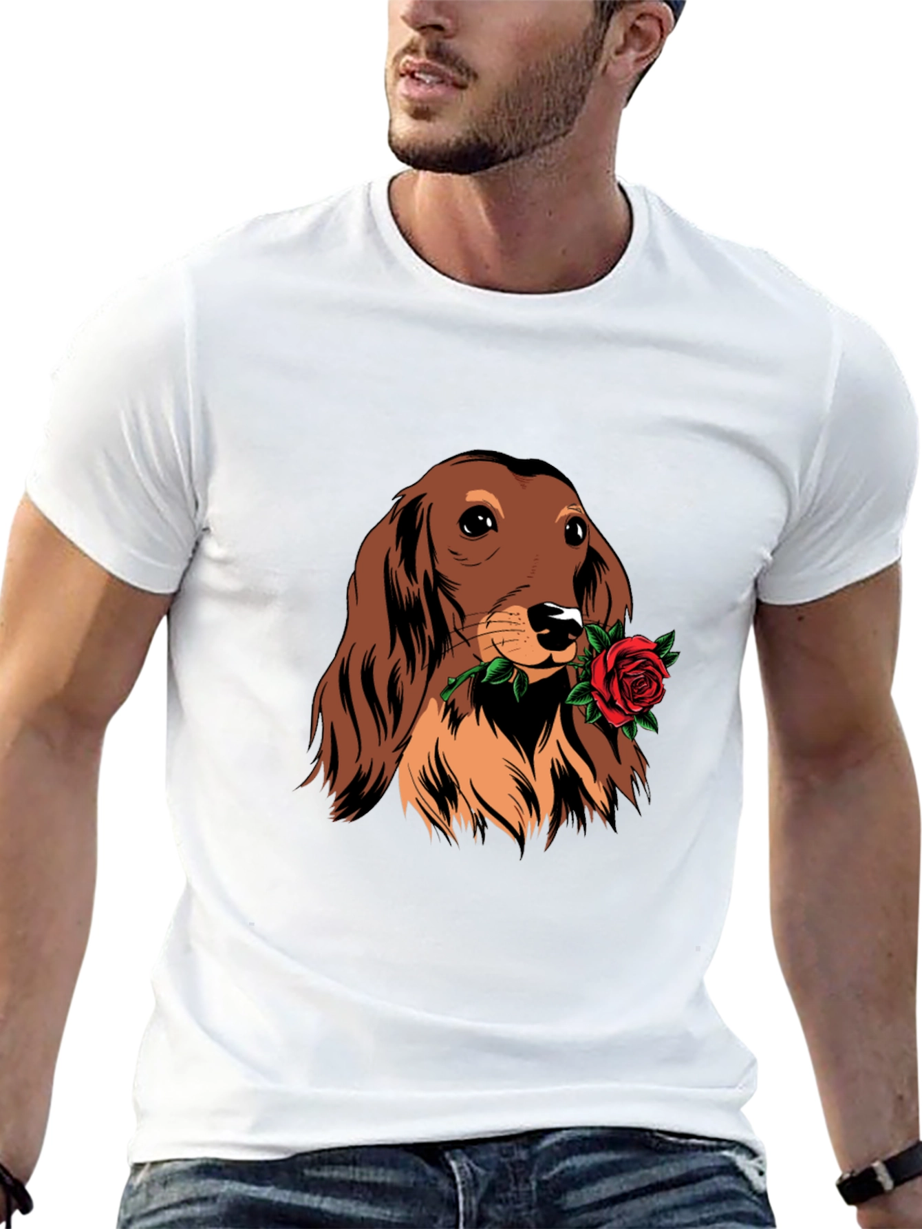 Dachshund Rose Graphic Tee - Black
