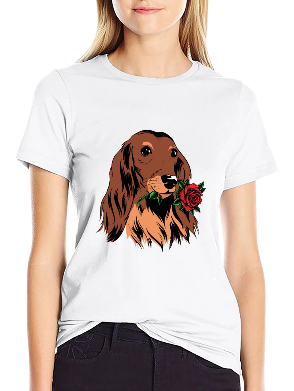 Dachshund Rose Graphic Tee - Black