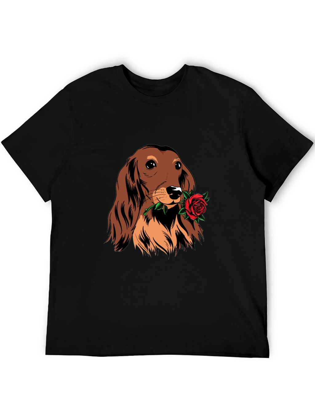Dachshund Rose Graphic Tee - Black