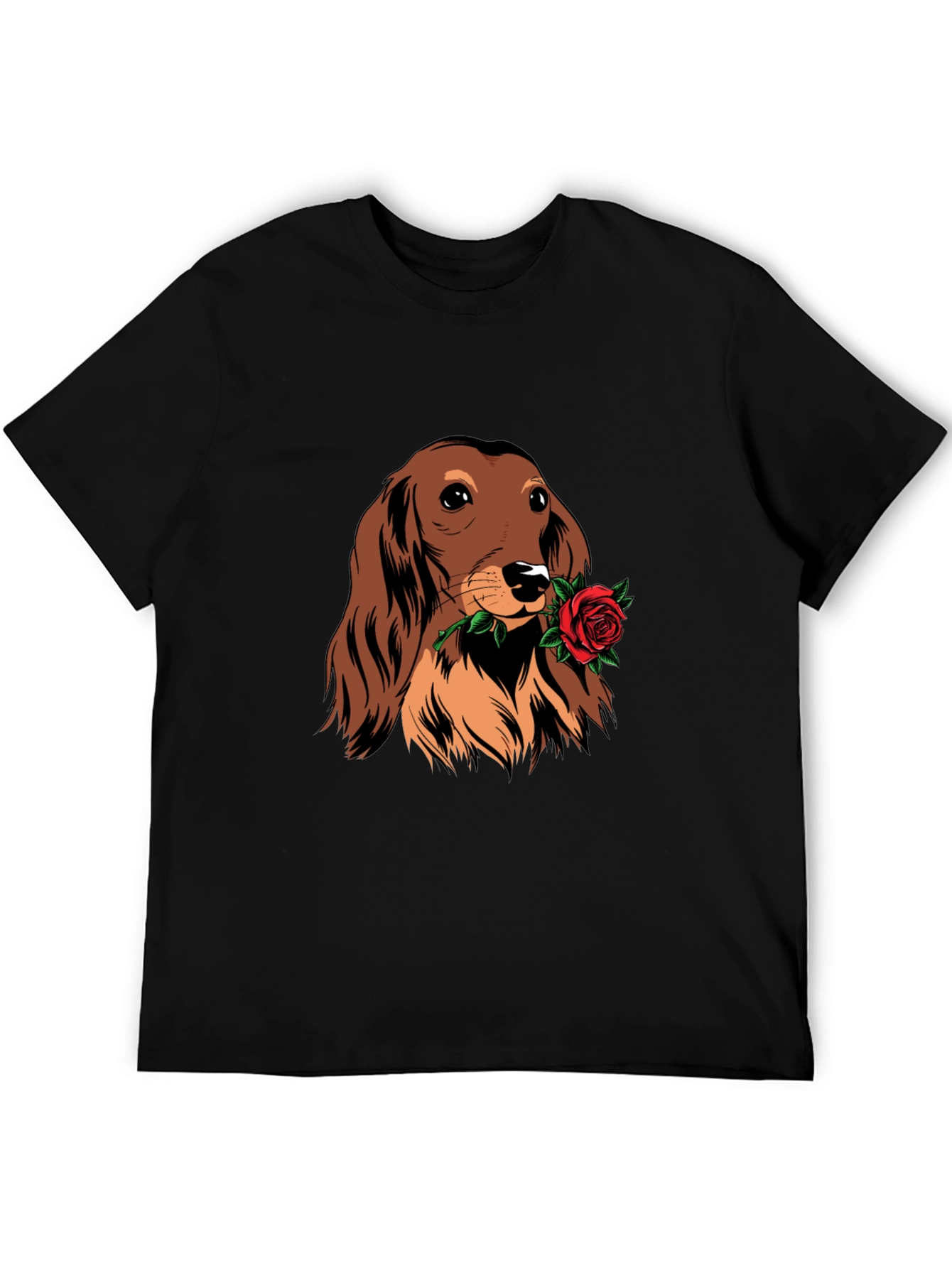 Dachshund Rose Graphic Tee - Black
