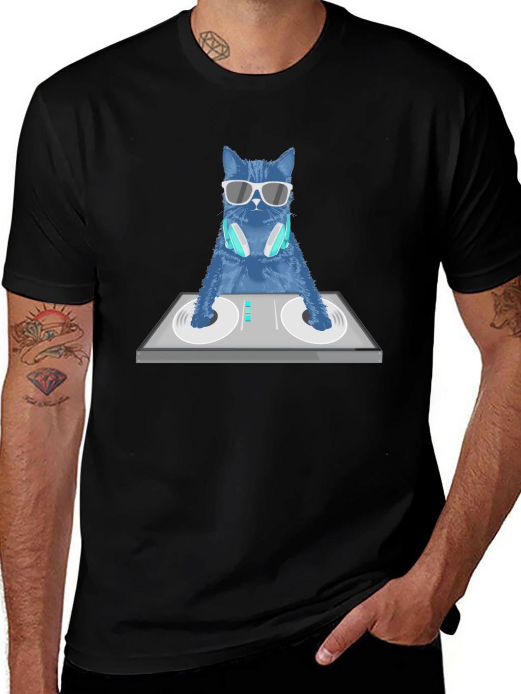 DJ Cat Graphic T-Shirt - Cool Cotton Tee