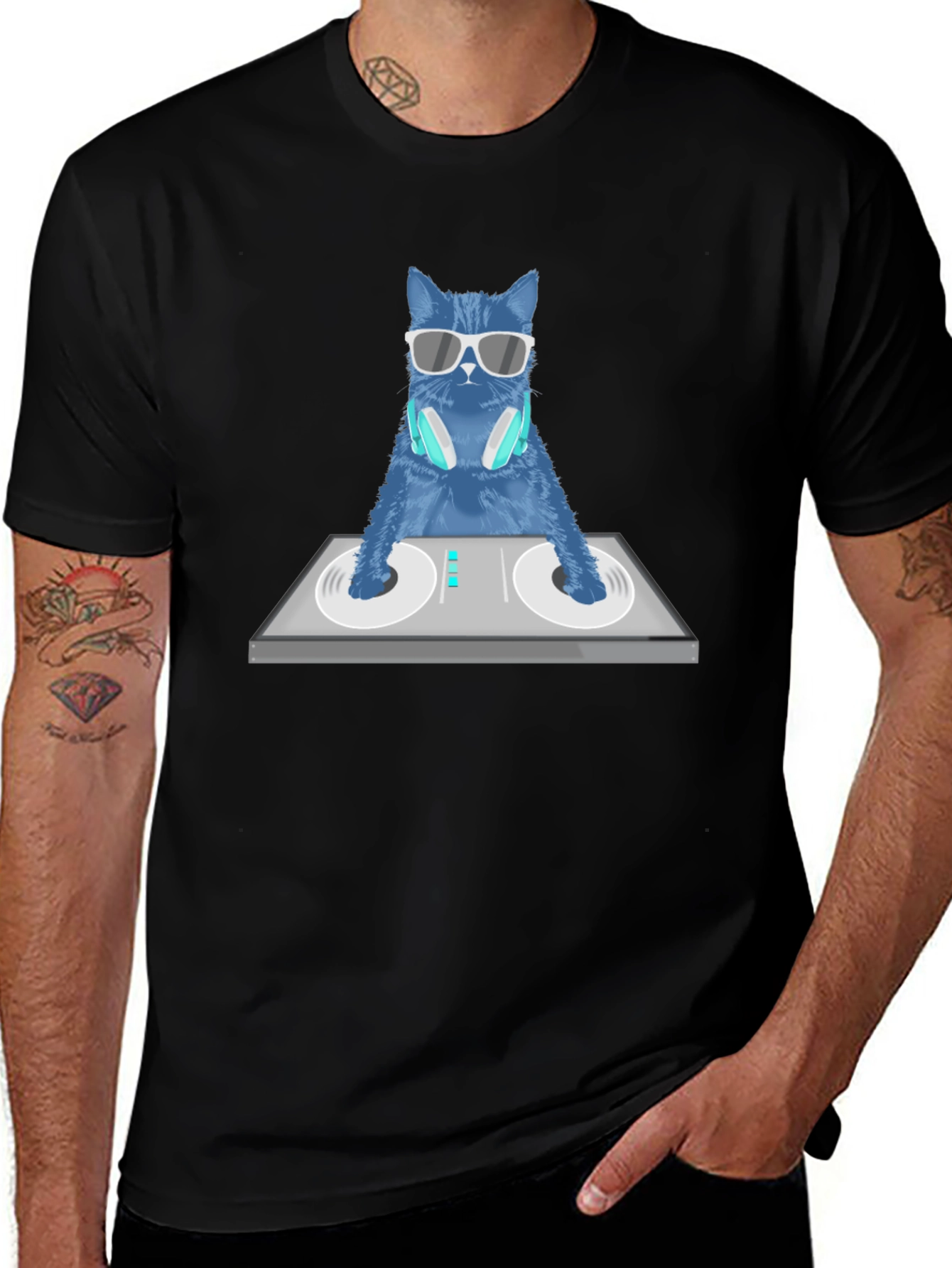 DJ Cat Graphic T-Shirt - Cool Cotton Tee