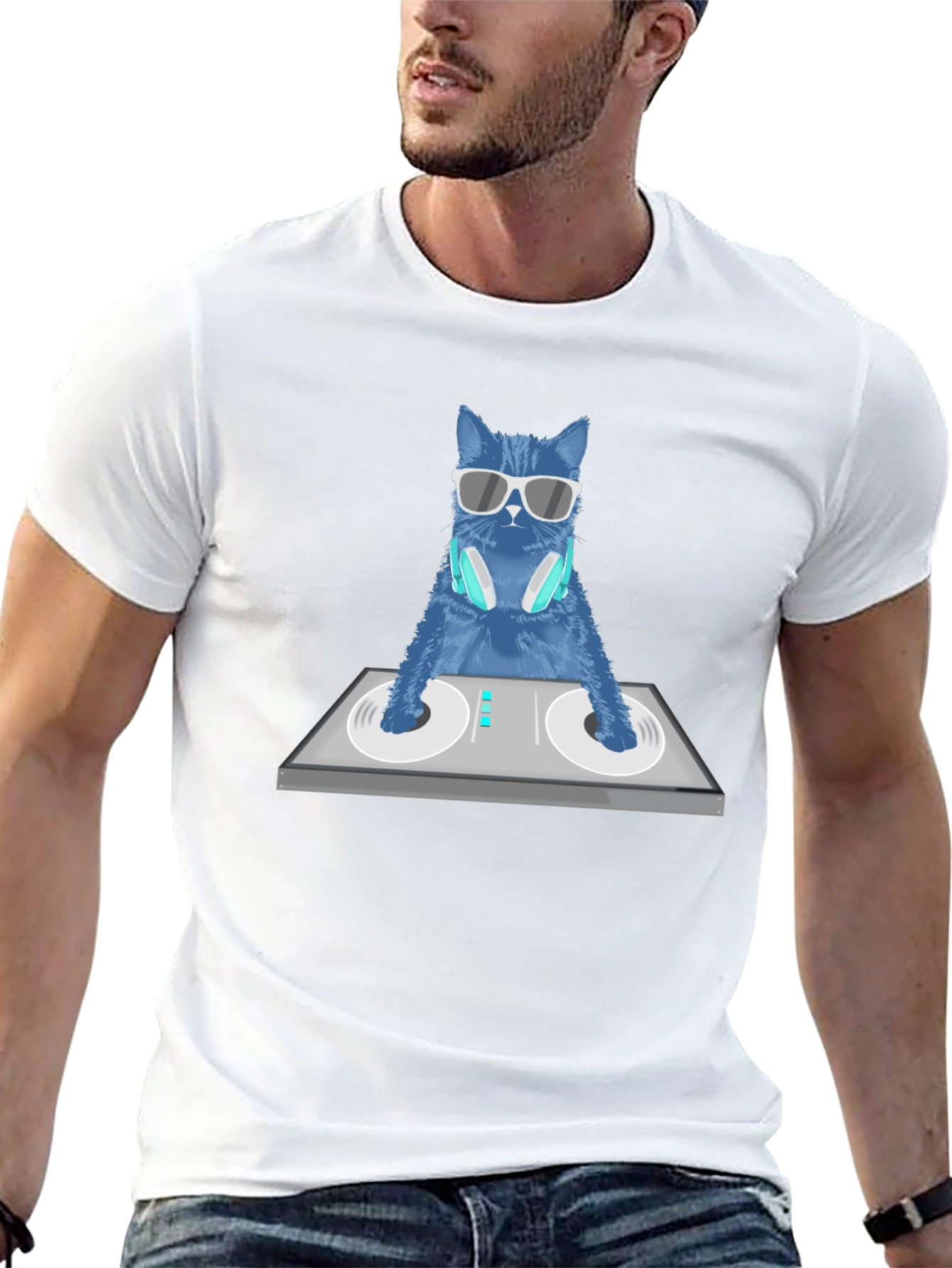 DJ Cat Graphic T-Shirt - Cool Cotton Tee