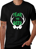 Fear the Deer Graphic Tee - Black Cotton T-Shirt