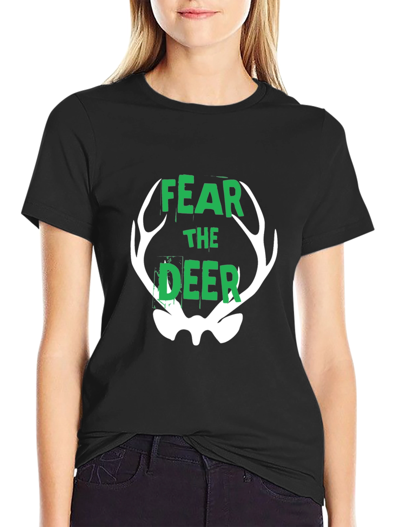 Fear the Deer Graphic Tee - Black Cotton T-Shirt