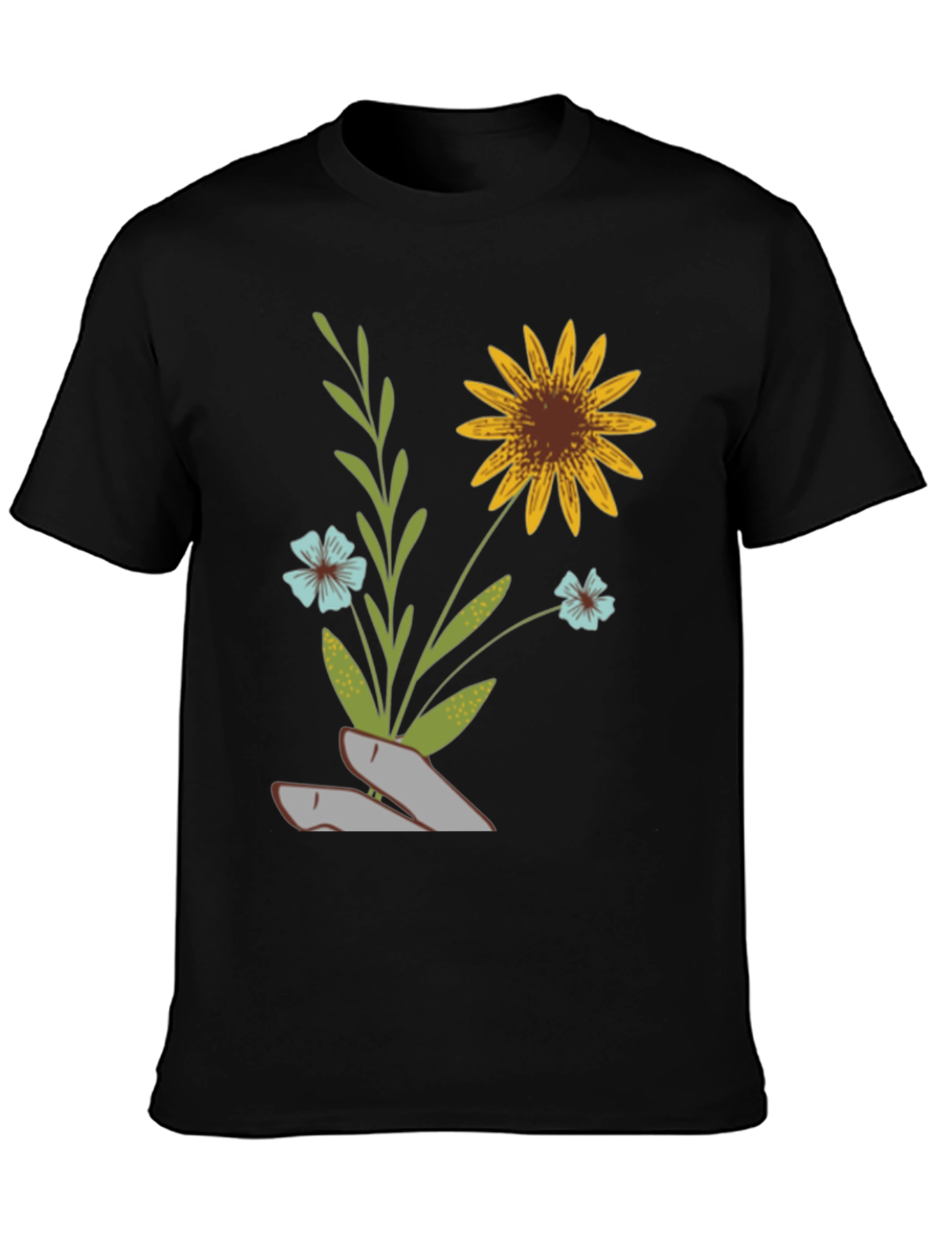 Floral Graphic Print T-Shirt - Black