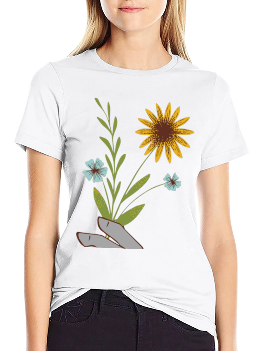Floral Graphic Print T-Shirt - Black