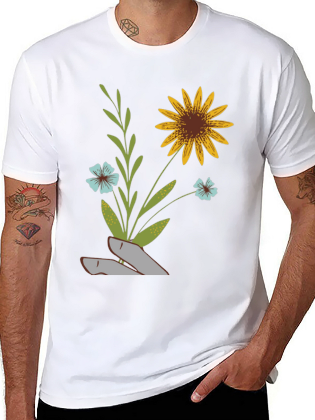Floral Graphic Print T-Shirt - Black