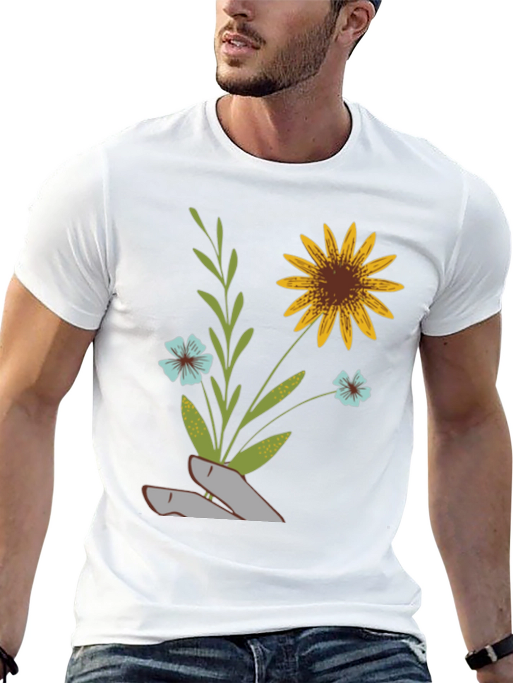 Floral Graphic Print T-Shirt - Black