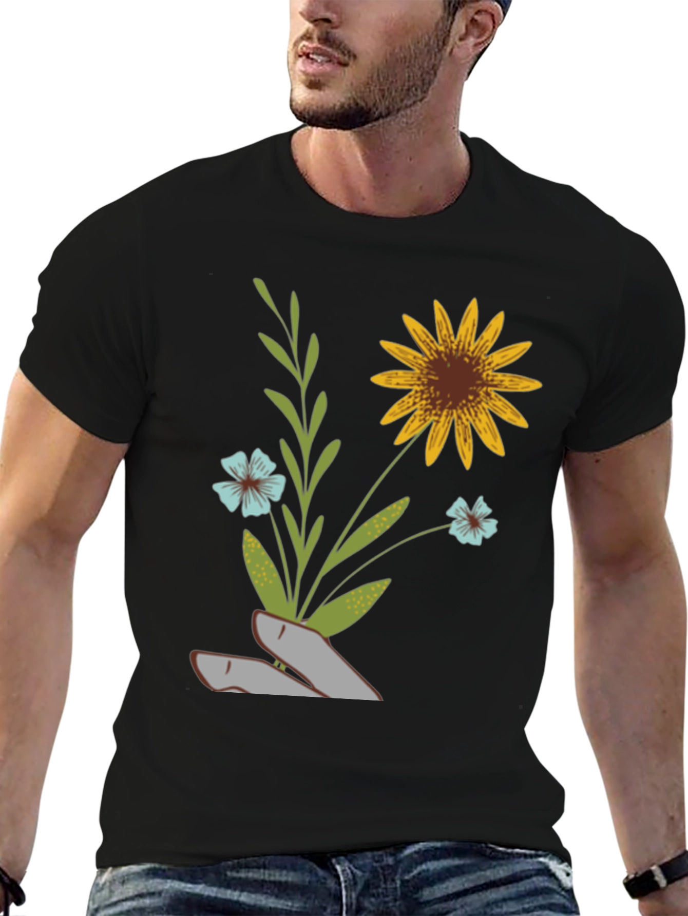 Floral Graphic Print T-Shirt - Black