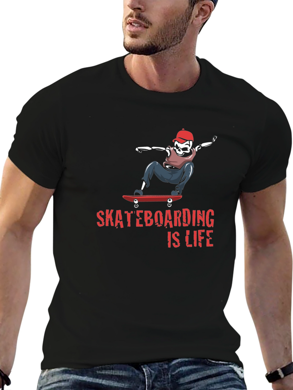 Skateboarding is Life Tee - Skeleton Skateboarder Graphic T-Shirt