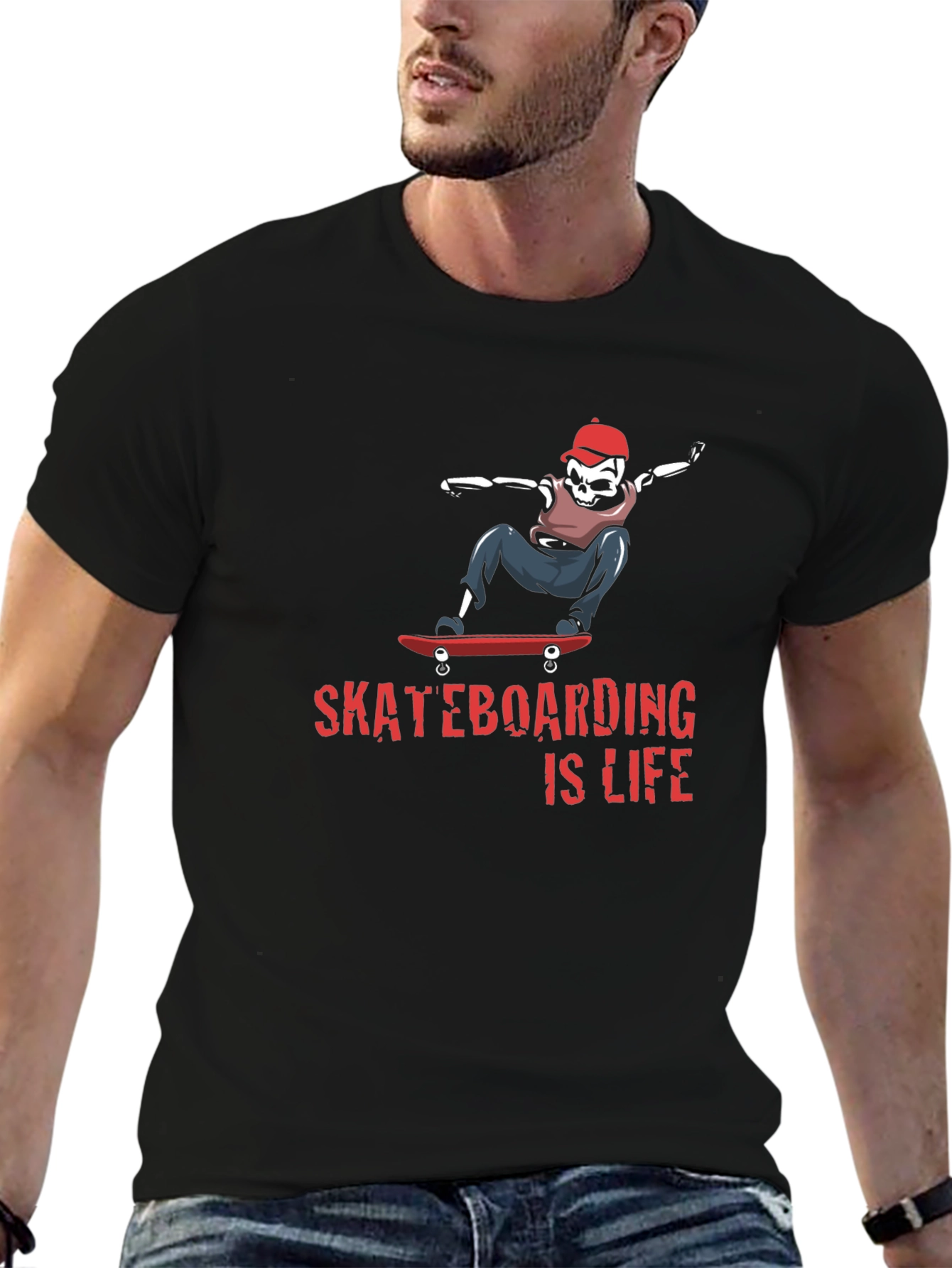 Skateboarding is Life Tee - Skeleton Skateboarder Graphic T-Shirt
