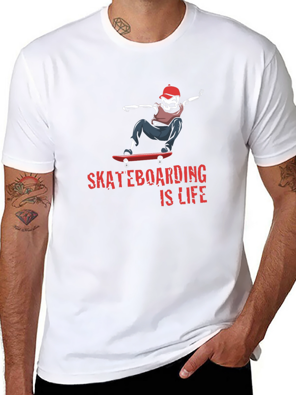 Skateboarding is Life Tee - Skeleton Skateboarder Graphic T-Shirt