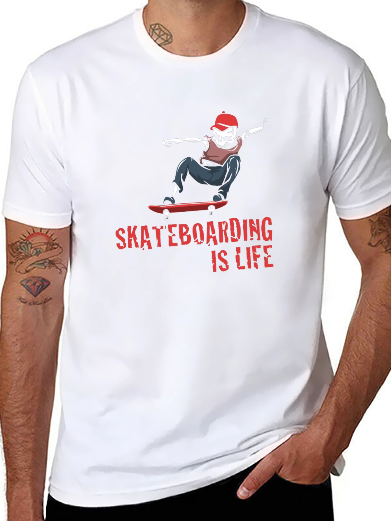 Skateboarding is Life Tee - Skeleton Skateboarder Graphic T-Shirt
