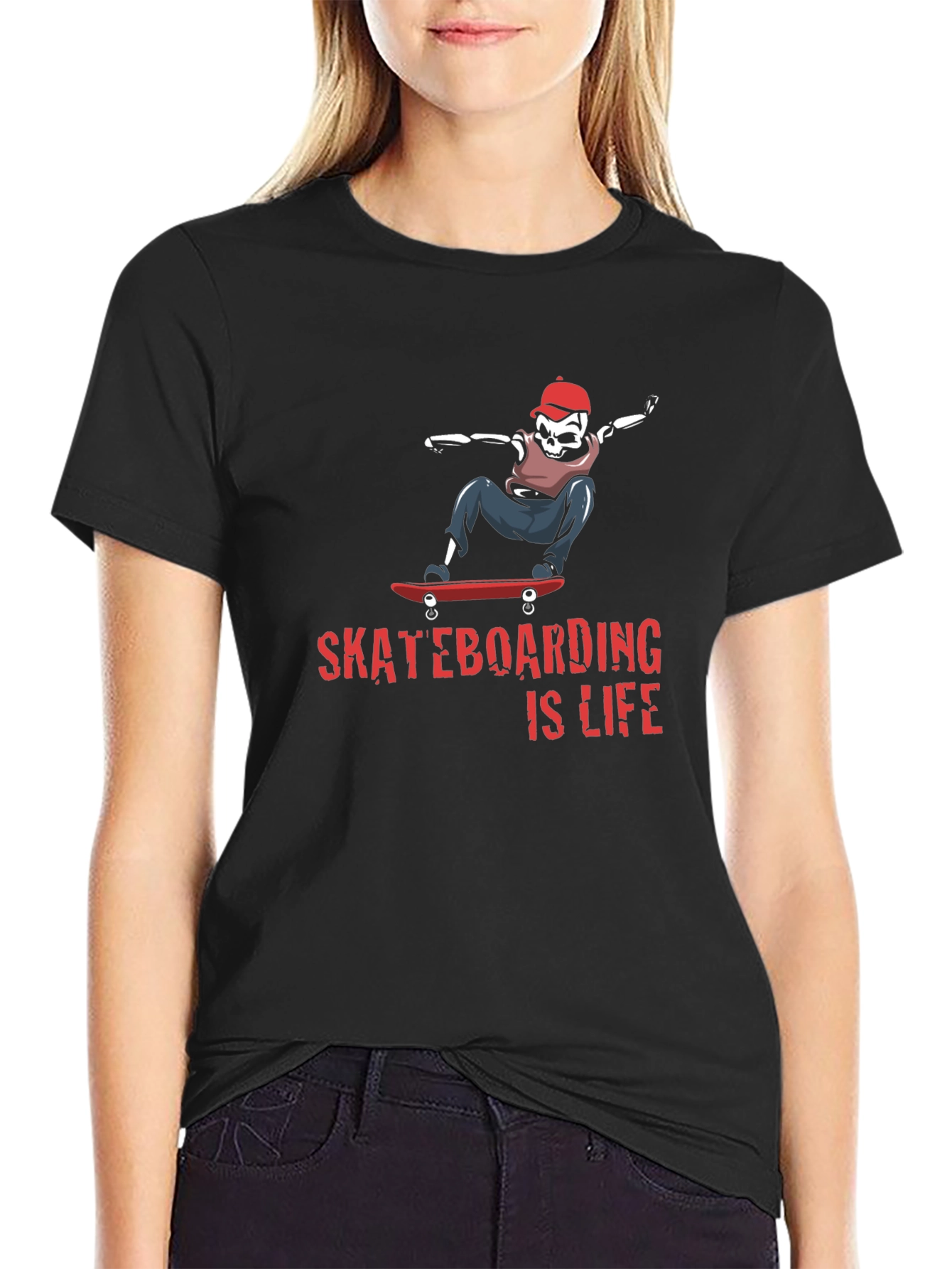 Skateboarding is Life Tee - Skeleton Skateboarder Graphic T-Shirt