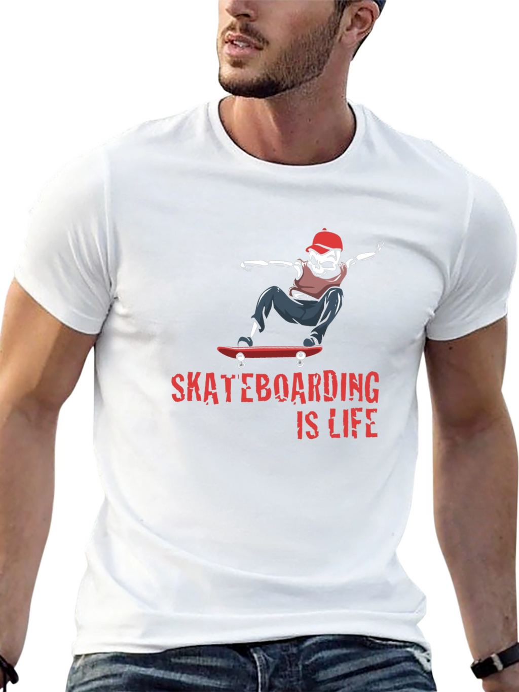 Skateboarding is Life Tee - Skeleton Skateboarder Graphic T-Shirt
