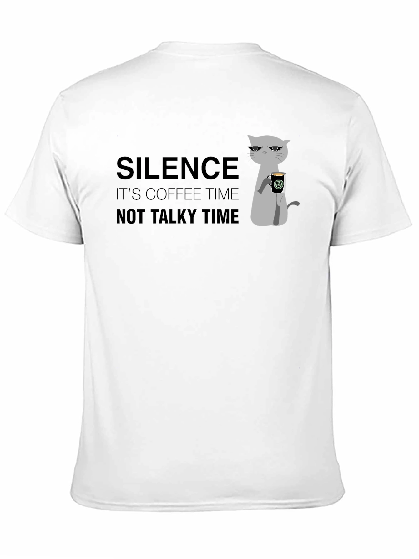 Silence Coffee Time Graphic Tee - Cool Cat Design