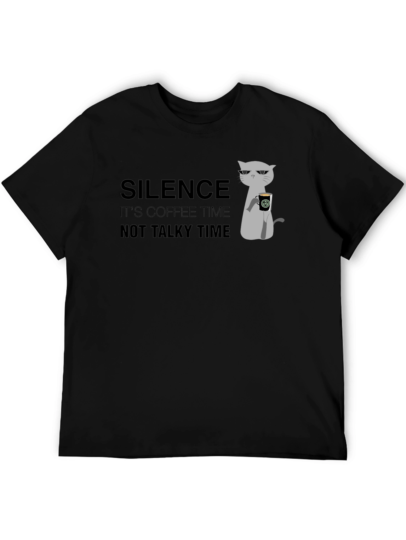 Silence Coffee Time Graphic Tee - Cool Cat Design