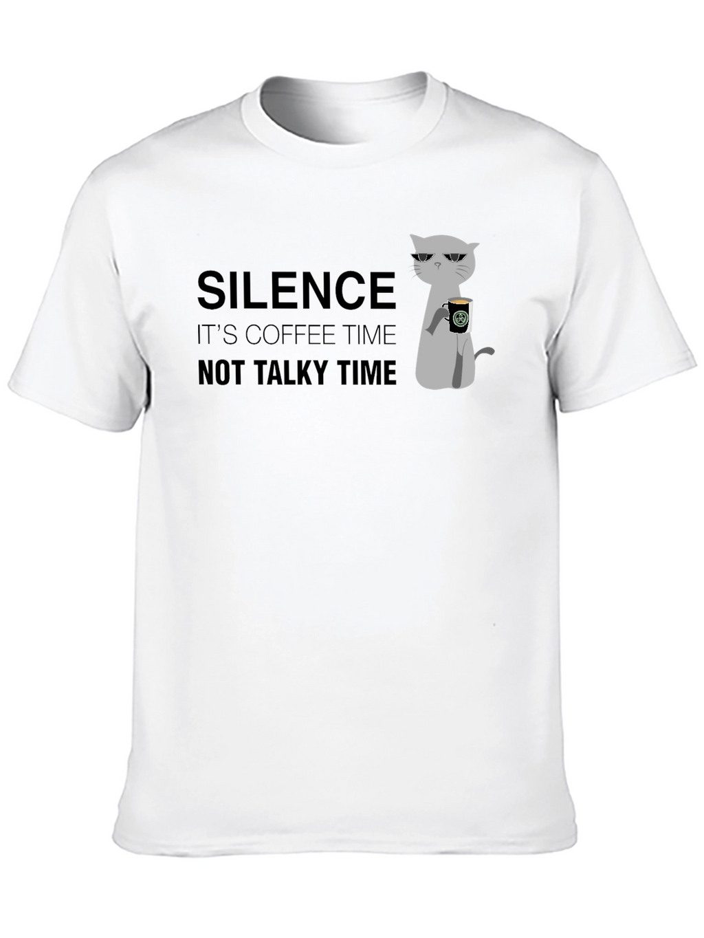 Silence Coffee Time Graphic Tee - Cool Cat Design