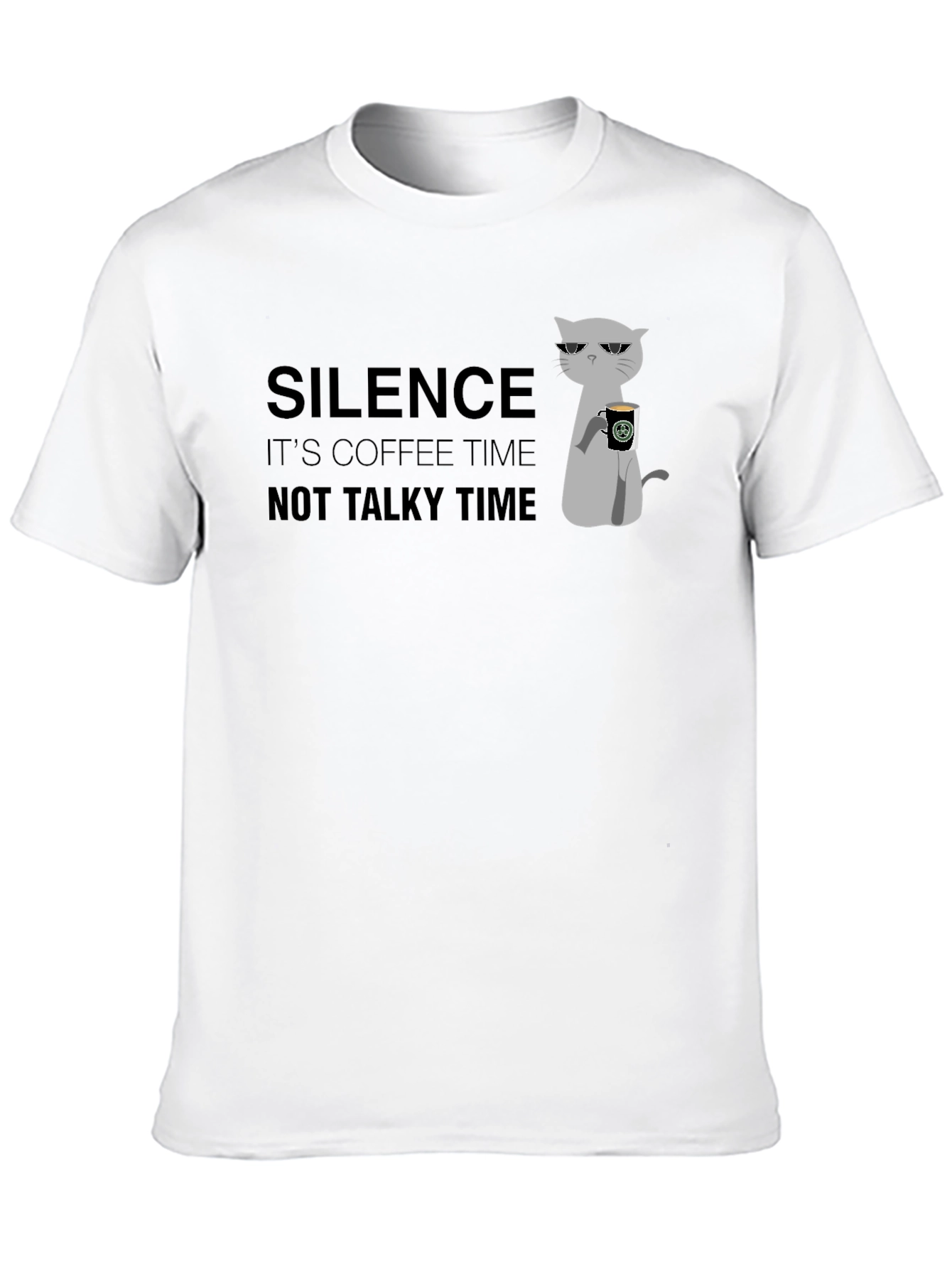 Silence Coffee Time Graphic Tee - Cool Cat Design
