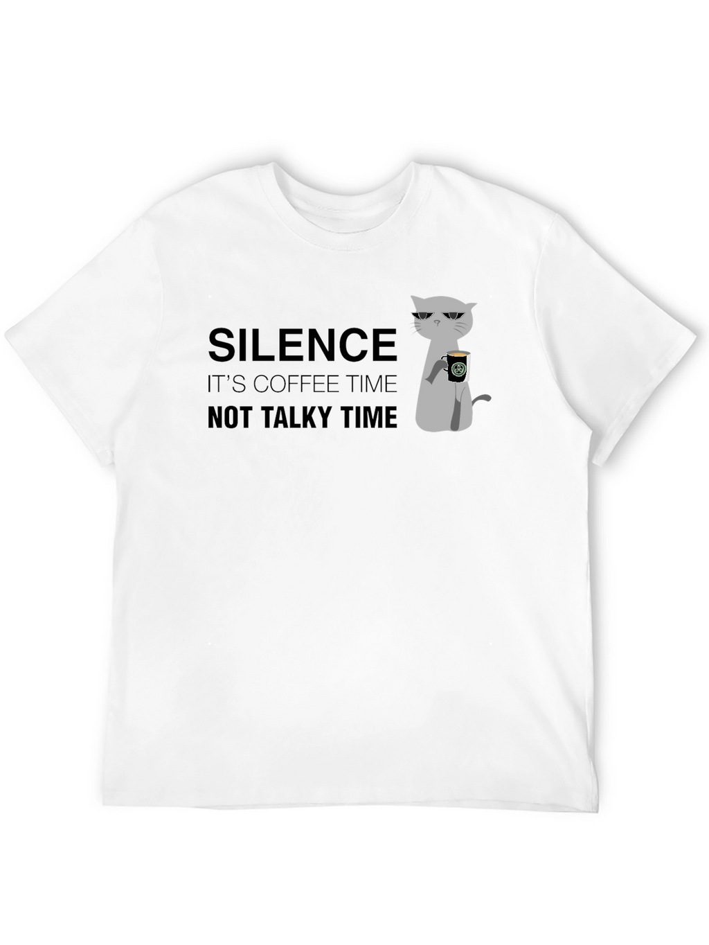 Silence Coffee Time Graphic Tee - Cool Cat Design