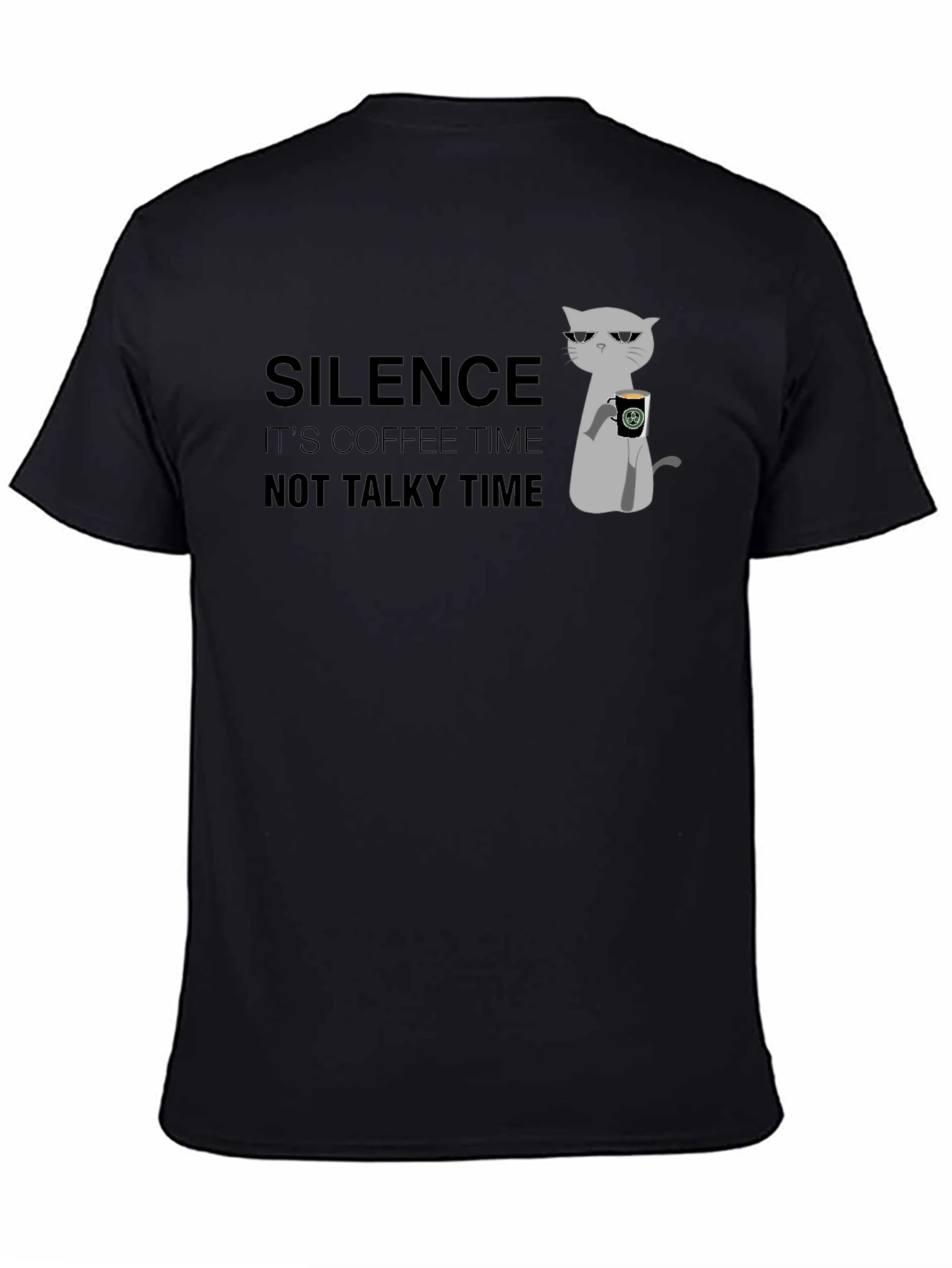 Silence Coffee Time Graphic Tee - Cool Cat Design