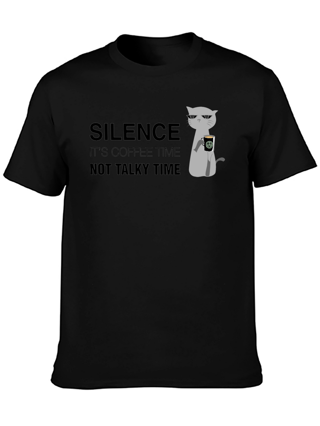Silence Coffee Time Graphic Tee - Cool Cat Design