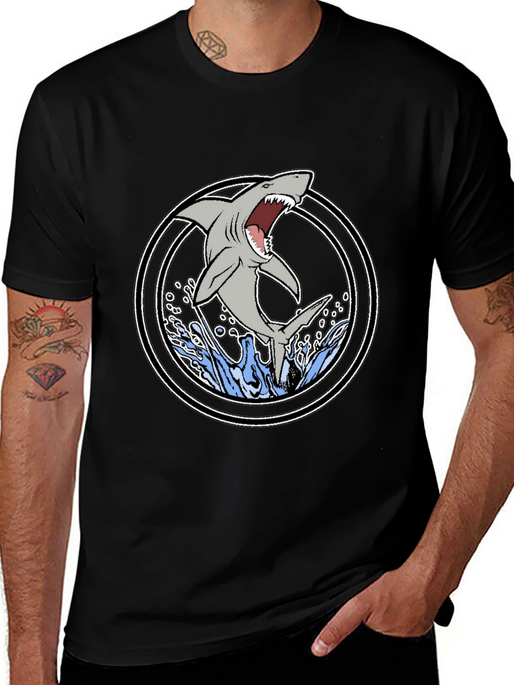 Shark Graphic T-Shirt - Black Cotton Tee